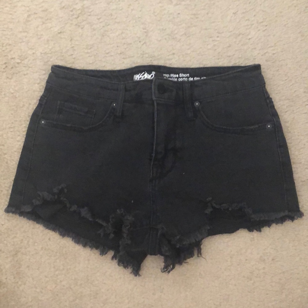 Black distressed jean shorts